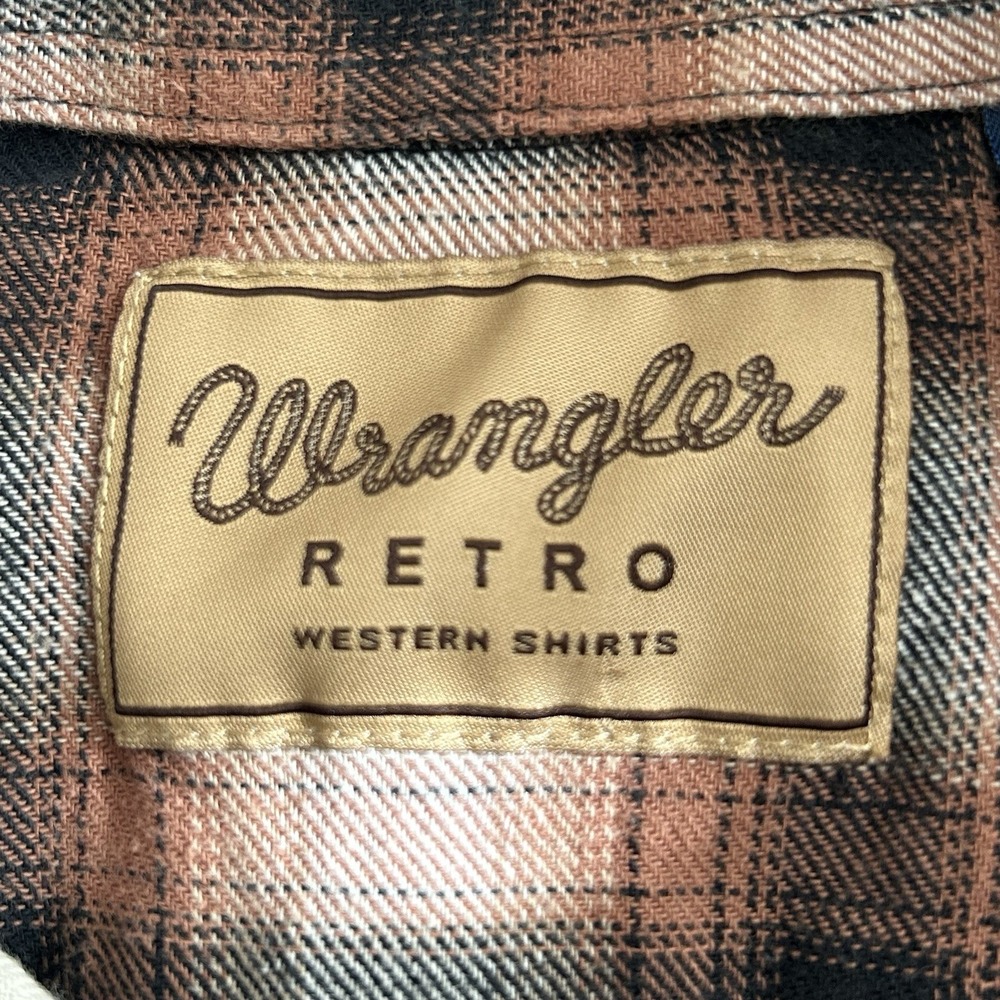 Wrangler Retro Western Shirt Men's M – Brown Plaid, Pearl Snap Buttons, Cotton - Picture 10 of 14